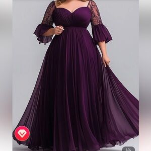 Purple Bell Sleeve Sweetheart Gown